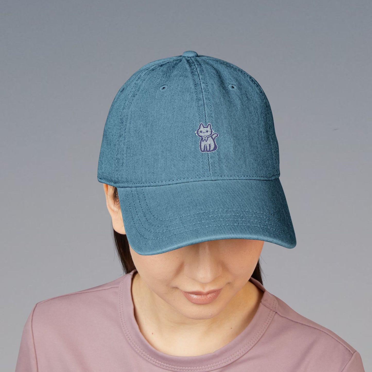 Embroidered Denim Hat, Cute Casual Cap, Unisex Hat, Gift for Friends, Summer Accessory, Adjustable Baseball Cap
