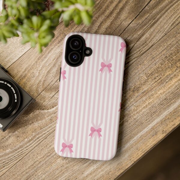 Cute Striped Bow Phone Case, Tough Phone Cover, Stylish Tech Accessory, Gift for Her, Pink Striped Phone Case, Bow Design Phone Case - Image 12