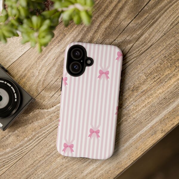 Cute Striped Bow Phone Case, Tough Phone Cover, Stylish Tech Accessory, Gift for Her, Pink Striped Phone Case, Bow Design Phone Case - Image 6