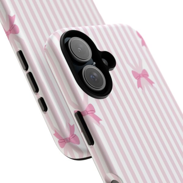 Cute Striped Bow Phone Case, Tough Phone Cover, Stylish Tech Accessory, Gift for Her, Pink Striped Phone Case, Bow Design Phone Case - Image 5