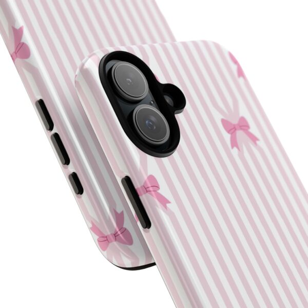 Cute Striped Bow Phone Case, Tough Phone Cover, Stylish Tech Accessory, Gift for Her, Pink Striped Phone Case, Bow Design Phone Case - Image 8