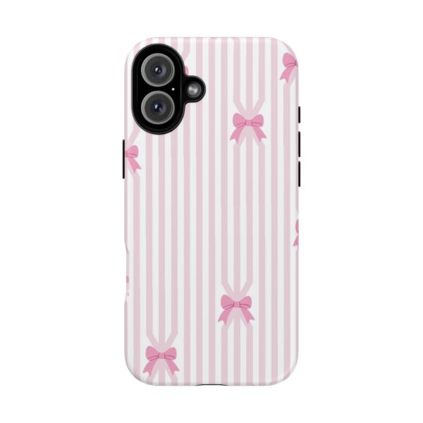 Cute Striped Bow Phone Case, Tough Phone Cover, Stylish Tech Accessory, Gift for Her, Pink Striped Phone Case, Bow Design Phone Case - Image 10