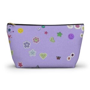 Playful Sticker Accessory Pouch, Cosmetic Bag, Travel Organizer, Gift Idea, Purple Floral Print, Kids & Adults