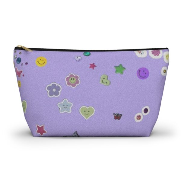 Playful Sticker Accessory Pouch, Cosmetic Bag, Travel Organizer, Gift Idea, Purple Floral Print, Kids & Adults