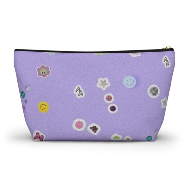 Playful Sticker Accessory Pouch, Cosmetic Bag, Travel Organizer, Gift Idea, Purple Floral Print, Kids & Adults - Image 2