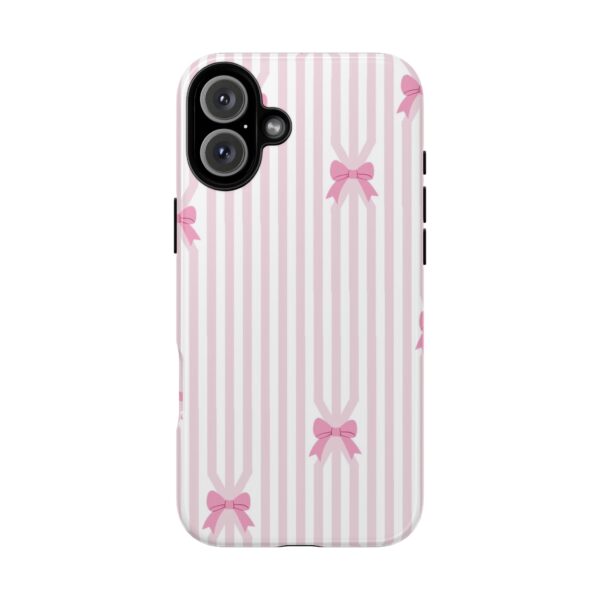 Cute Striped Bow Phone Case, Tough Phone Cover, Stylish Tech Accessory, Gift for Her, Pink Striped Phone Case, Bow Design Phone Case - Image 7