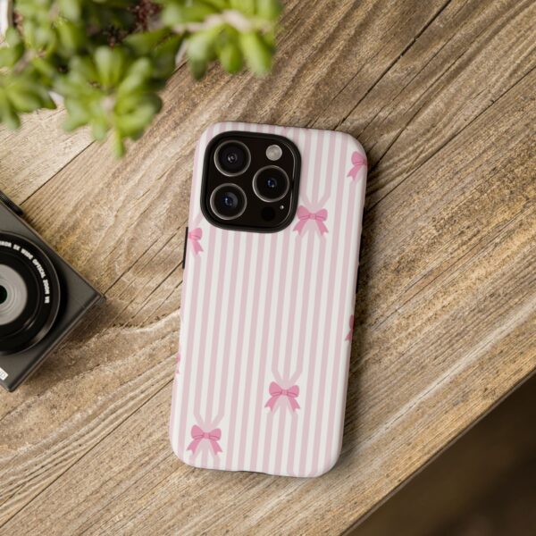 Cute Striped Bow Phone Case, Tough Phone Cover, Stylish Tech Accessory, Gift for Her, Pink Striped Phone Case, Bow Design Phone Case - Image 18