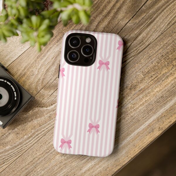 Cute Striped Bow Phone Case, Tough Phone Cover, Stylish Tech Accessory, Gift for Her, Pink Striped Phone Case, Bow Design Phone Case - Image 21