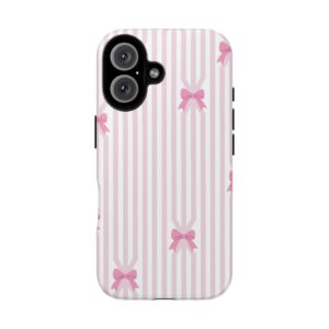 Cute Striped Bow Phone Case, Tough Phone Cover, Stylish Tech Accessory, Gift for Her, Pink Striped Phone Case, Bow Design Phone Case