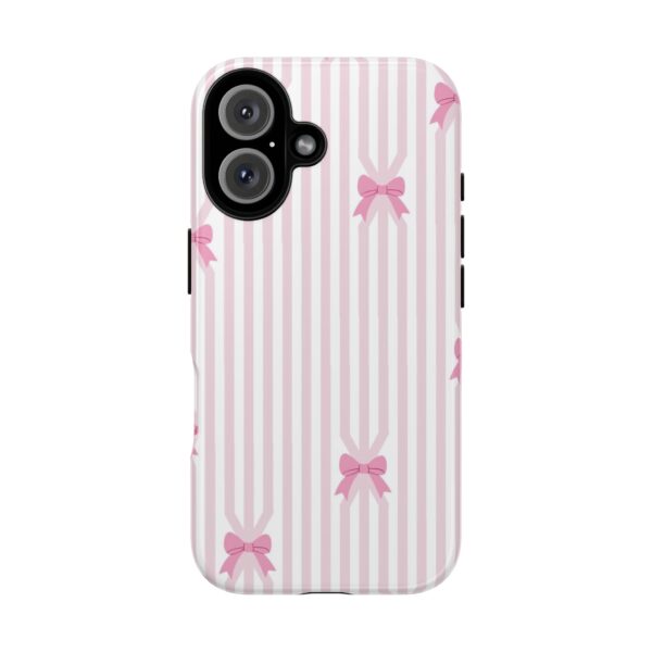 Cute Striped Bow Phone Case, Tough Phone Cover, Stylish Tech Accessory, Gift for Her, Pink Striped Phone Case, Bow Design Phone Case