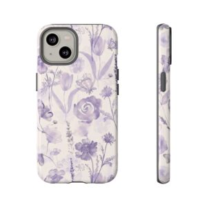 Floral Phone Case, Tough Cases with Purple Flowers, Protective Skin for iPhone, Trendy Accessory, Flower Power Style