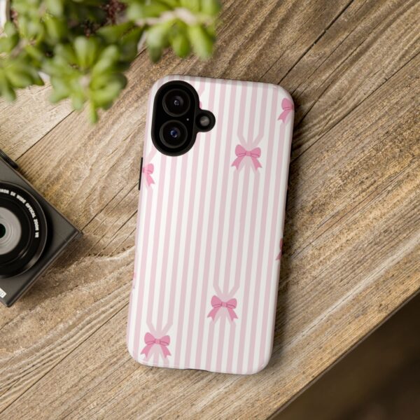 Cute Striped Bow Phone Case, Tough Phone Cover, Stylish Tech Accessory, Gift for Her, Pink Striped Phone Case, Bow Design Phone Case - Image 9