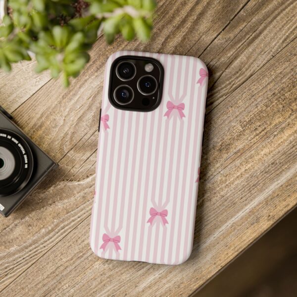 Cute Striped Bow Phone Case, Tough Phone Cover, Stylish Tech Accessory, Gift for Her, Pink Striped Phone Case, Bow Design Phone Case - Image 24