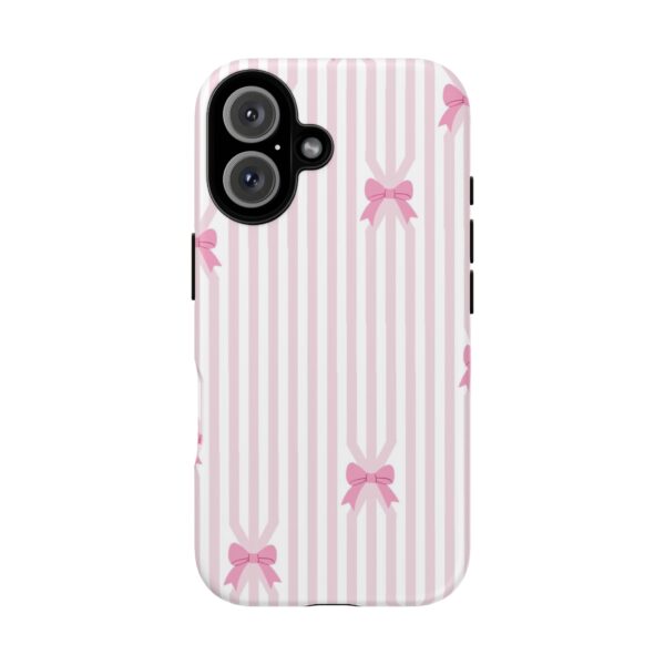 Cute Striped Bow Phone Case, Tough Phone Cover, Stylish Tech Accessory, Gift for Her, Pink Striped Phone Case, Bow Design Phone Case - Image 4