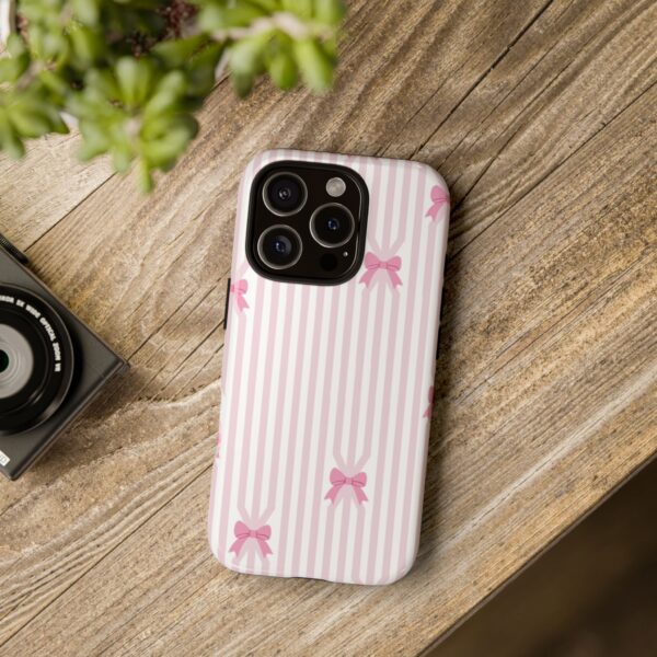 Cute Striped Bow Phone Case, Tough Phone Cover, Stylish Tech Accessory, Gift for Her, Pink Striped Phone Case, Bow Design Phone Case - Image 15