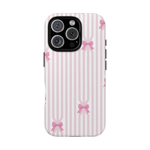 Cute Striped Bow Phone Case, Tough Phone Cover, Stylish Tech Accessory, Gift for Her, Pink Striped Phone Case, Bow Design Phone Case - Image 13