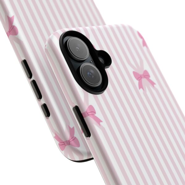 Cute Striped Bow Phone Case, Tough Phone Cover, Stylish Tech Accessory, Gift for Her, Pink Striped Phone Case, Bow Design Phone Case - Image 11