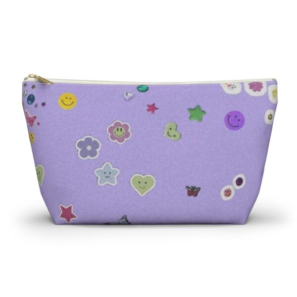 Playful Sticker Accessory Pouch, Cosmetic Bag, Travel Organizer, Gift Idea, Purple Floral Print, Kids & Adults - Image 5