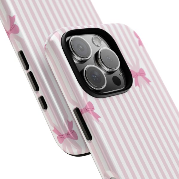 Cute Striped Bow Phone Case, Tough Phone Cover, Stylish Tech Accessory, Gift for Her, Pink Striped Phone Case, Bow Design Phone Case - Image 14