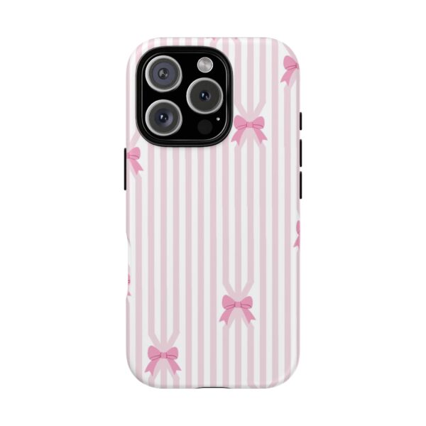 Cute Striped Bow Phone Case, Tough Phone Cover, Stylish Tech Accessory, Gift for Her, Pink Striped Phone Case, Bow Design Phone Case - Image 16