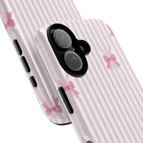 Cute Striped Bow Phone Case, Tough Phone Cover, Stylish Tech Accessory, Gift for Her, Pink Striped Phone Case, Bow Design Phone Case - Image 2
